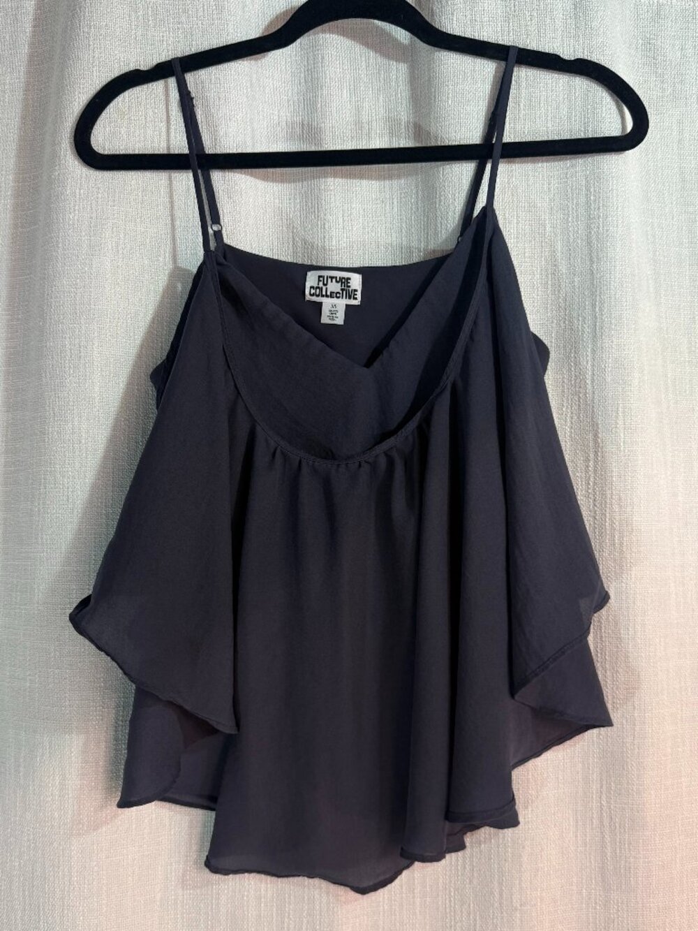 Future Collective Tank Top Blouse - Womens XS - Grey Navy Layered Flowy Crop